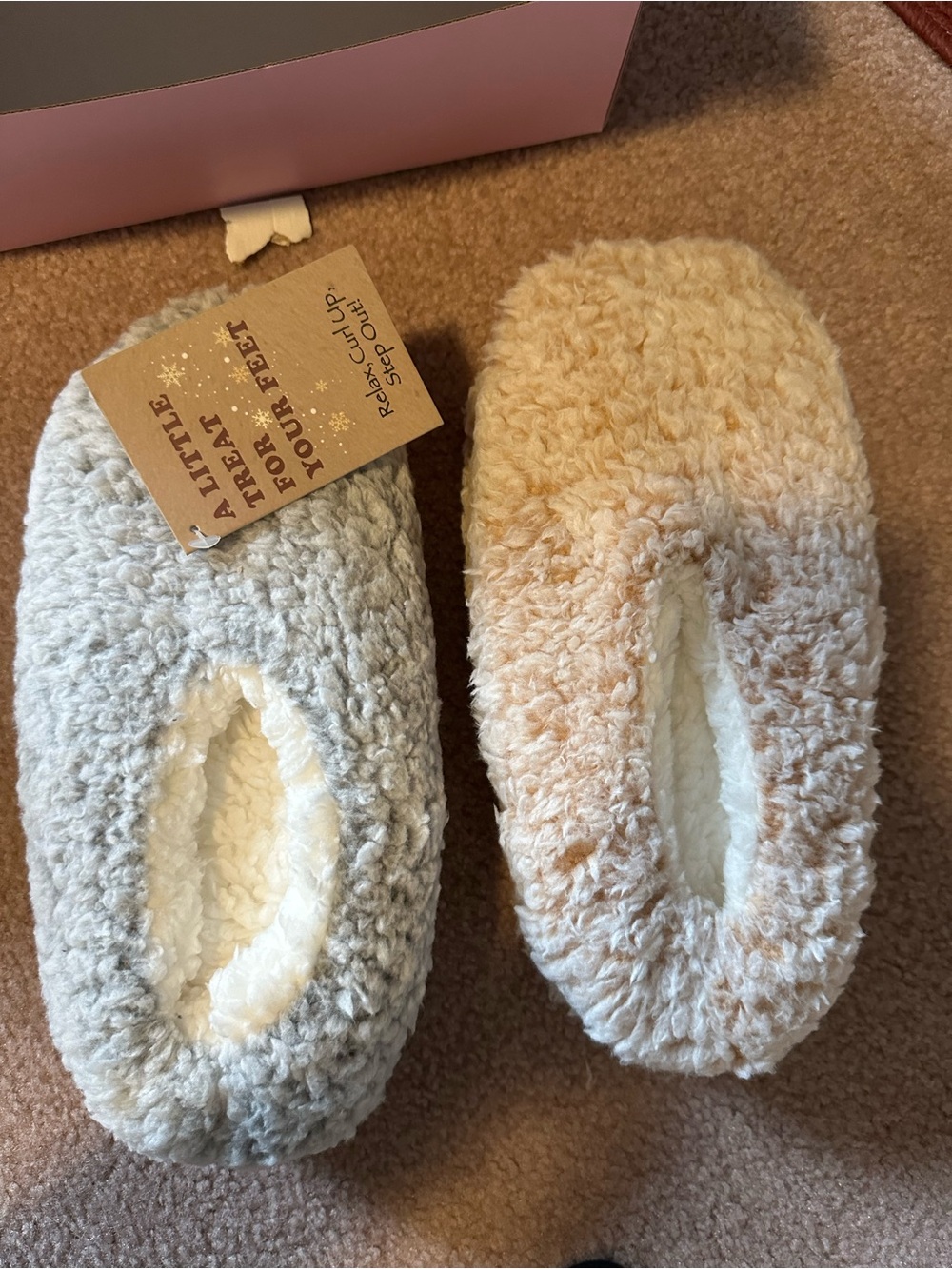 Cozy Faux Sherpa Slipper Pair in Gray and Cream (2 pairs)